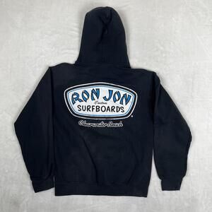 VTG Ron Jon Surf Shop Hoodie Mens Small Black Fleece Pullover Sweatshirt Surf